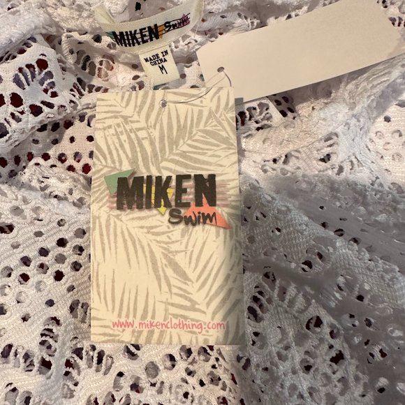 MIKEN SHEER CROCHET HOODED SWIM COVER UP SIZE M  #576 - Picture 4 of 4